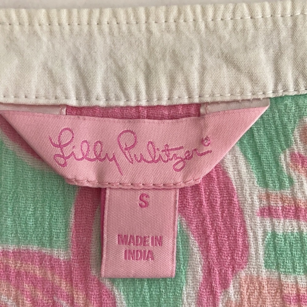 Lilly Pulitzer 100% Cotton Pink Green Ripley Lagoon Preppy Coastal Tunic 4375 - Picture 8 of 11